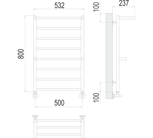 Полотенцесушитель TERMINUS Аврора П8 500х800 с 2 полками