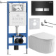 Унитаз подвесной Roxen Royal Matt в комплекте с инсталляцией StounFix Dual Fresh 6 в 1 968297 кнопка: черный/хром