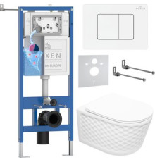 Унитаз подвесной Roxen Vine Tornado в комплекте с инсталляцией StounFix Dual Fresh 6 в 1 868568 кнопка: белый глянцевая