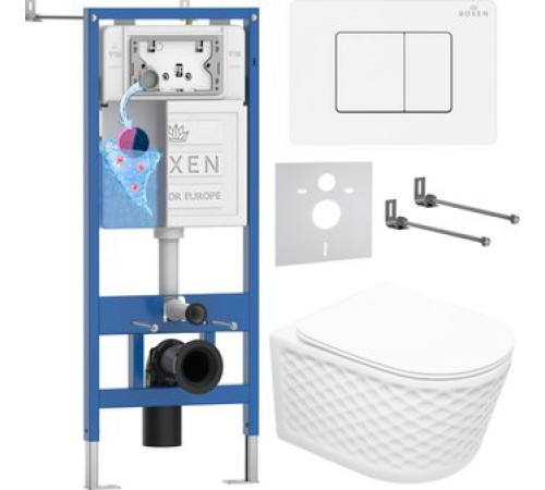 Унитаз подвесной Roxen Vine Tornado в комплекте с инсталляцией StounFix Dual Fresh 6 в 1 868568 кнопка: белый глянцевая