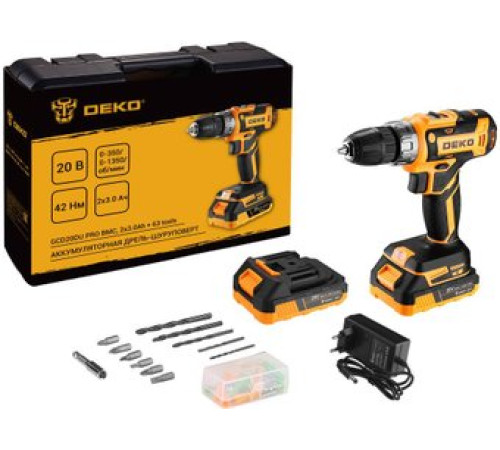 Дрель-шуруповерт Deko GCD20DU PRO Set63 083-1039 с 2-мя АКБ, кейс