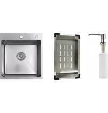 Кухонная мойка Schtoff Best Decor Silver 4550 + коландер металл K-1 BLACK + дозатор SD-1 SILVER