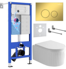 Унитаз подвесной Roxen Royal Matt в комплекте с инсталляцией StounFix Dual Fresh 6 в 1 968254 кнопка: золото