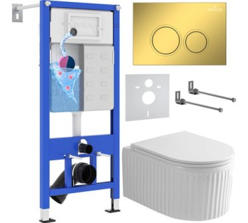 Унитаз подвесной Roxen Royal Matt в комплекте с инсталляцией StounFix Dual Fresh 6 в 1 968254 кнопка: золото