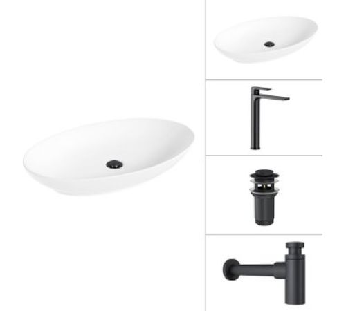 Умывальник Lauter 21571 + Reef 21CK8678BS + сифон 21635B + дон.клапан 21190B черный матовый
