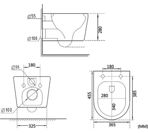 Унитаз подвесной Roxen Simple Compact в комплекте с инсталляцией StounFix Dual Fresh 6 в 1 913681 кнопка: хром глянец