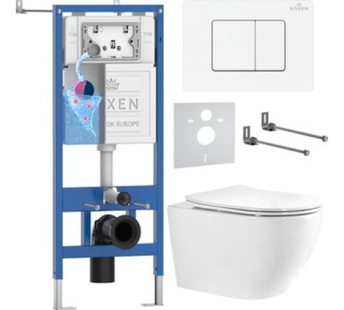 Унитаз подвесной Roxen Antares Tornado Long в комплекте с инсталляцией StounFix Dual Fresh 6 в 1 868457 кнопка: белый глянцевая