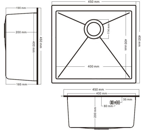 Кухонная мойка Schtoff Undermount Best Decor Silver 4545 + коландер KR-1 GREY + дозатор SD-1 GREY
