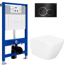 Унитаз подвесной Lauter Nuremberg 21811 + 21901001 белый, с кнопкой смыва 219704E черный