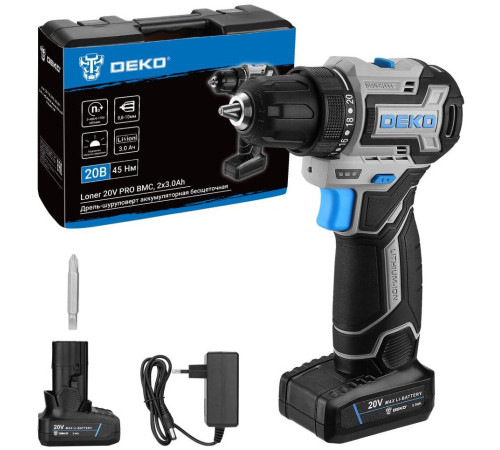 Дрель-шуруповерт Deko Loner 20V PRO 085-1010 с 2-мя АКБ, кейс
