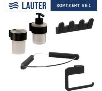 Набор аксессуаров для ванной Lauter 21TS3019 + 21TS3021 + 21TS3009 + 21TS3015 + 21TS3008 Matt Black, 5 предметов