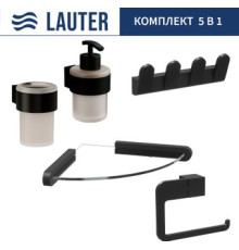 Набор аксессуаров для ванной Lauter 21TS3019 + 21TS3021 + 21TS3009 + 21TS3015 + 21TS3008 Matt Black, 5 предметов