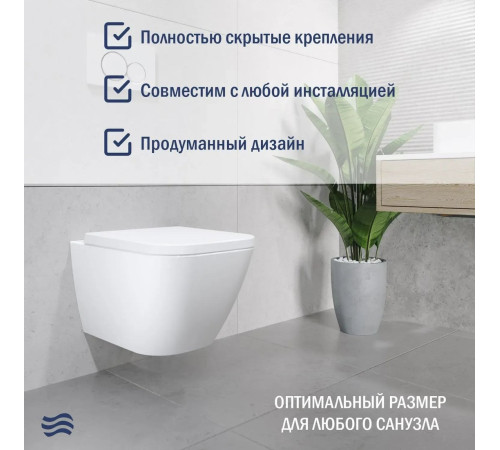 Унитаз подвесной Lauter Nuremberg 21811 + 21901002 белый, с кнопкой смыва 219701E хром