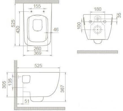 Унитаз CeraStyle Aqua HC00706PN00 без сиденья