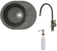Кухонная мойка БелЭворс New Lux L + смеситель W74004-9 + дозатор L405-1 серый/сатин