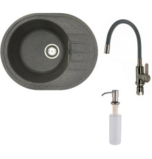 Кухонная мойка БелЭворс New Lux L + смеситель W74004-9 + дозатор L405-1 серый/сатин