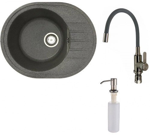 Кухонная мойка БелЭворс New Lux L + смеситель W74004-9 + дозатор L405-1 серый/сатин