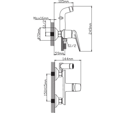 Смеситель с лейкой для биде Diadonna D173-20
