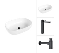 Умывальник Lauter 21836 + Cascade 21СК0655BS с сифоном 21635B черный матовый
