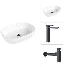 Умывальник Lauter 21836 + Cascade 21СК0655BS с сифоном 21635B черный матовый