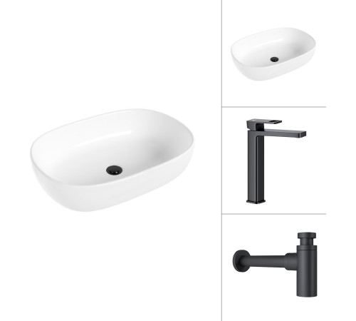 Умывальник Lauter 21836 + Cascade 21СК0655BS с сифоном 21635B черный матовый