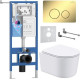 Унитаз подвесной Roxen Simple Compact в комплекте с инсталляцией StounFix Dual Fresh 6 в 1 868468 кнопка: золото глянцевая