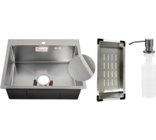 Кухонная мойка Schtoff Best Decor Silver 5550 + коландер металл K-1 BLACK + дозатор SD-1 GREY