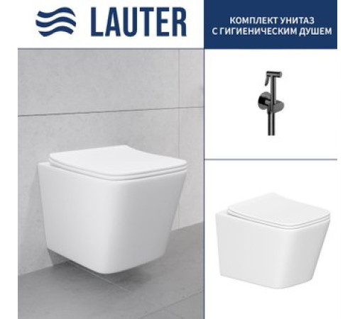 Унитаз подвесной Lauter Square с жестким сиденьем Soft Close 214903 + Breez 21GN7072BM скрытое крепление