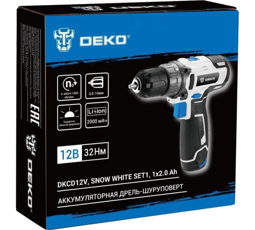 Дрель-шуруповерт Deko DKCD12V Snow White Set1 083-1106 с 1-им АКБ