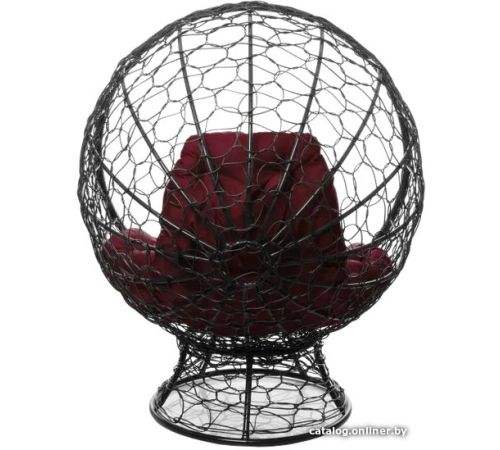 Кресло M-Group Кокос на подставке 11590402 черный ротанг/бордовая подушка