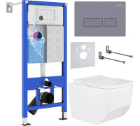 Унитаз подвесной Roxen Boro в комплекте с инсталляцией StounFix Dual Fresh 6 в 1 966786 кнопка: серый гранит