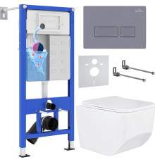 Унитаз подвесной Roxen Boro в комплекте с инсталляцией StounFix Dual Fresh 6 в 1 966786 кнопка: серый гранит