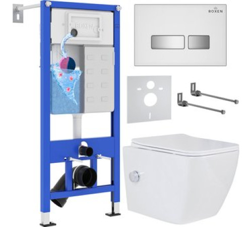 Унитаз подвесной Roxen Cube Bidet One Rimless 6 в 1 StounFix Dual Fresh 640526 белое стекло