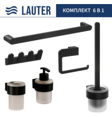 Набор аксессуаров для ванной Lauter 21TS3019 + 21TS3021 + 21TS3009 + 21TS3015 + 21TS3006 + 21TS3023 Matt Black, 6 предметов
