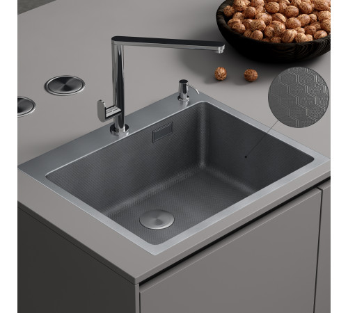 Кухонная мойка Roxen Snake 560220-60-S сатин/текстурная поверхность с коландером и дозатором