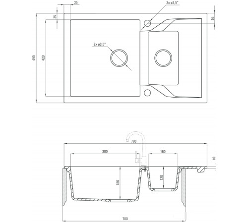 Кухонная мойка Deante Andante ZQN 7513 песочный