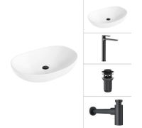 Умывальник Lauter 21502 + Reef 21CK8678BS + сифон 21635B + дон.клапан 21190B черный матовый