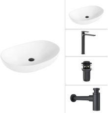 Умывальник Lauter 21502 + Reef 21CK8678BS + сифон 21635B + дон.клапан 21190B черный матовый