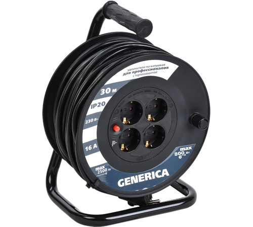 Удлинитель Generica УК30 WKP20-16-04-30-G 30 м, черный