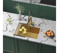 Кухонная мойка Roxen Uno 560210-54-GS PVD золотая/текстурная с ролл-матом и дозатором