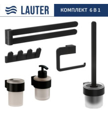 Набор аксессуаров для ванной Lauter 21TS3019 + 21TS3021 + 21TS3009 + 21TS3015 + 21TS3004 + 21TS3023 Matt Black, 6 предметов