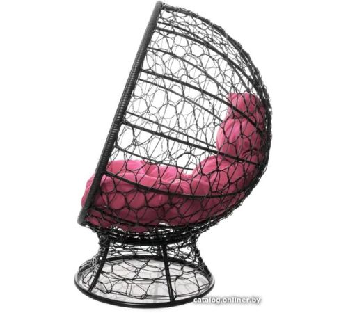 Кресло M-Group Кокос на подставке 11590408 черный ротанг/розовая подушка