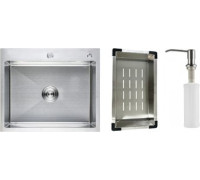 Кухонная мойка Schtoff Best Premium Silver 6050 + коландер K-1 BLACK + дозатор SD-1 SILVER