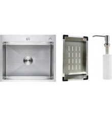 Кухонная мойка Schtoff Best Premium Silver 6050 + коландер K-1 BLACK + дозатор SD-1 SILVER