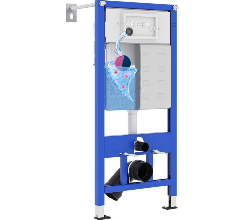 Унитаз подвесной Roxen Simple Compact в комплекте с инсталляцией StounFix Dual Fresh 6 в 1 966428 кнопка: серый бетон