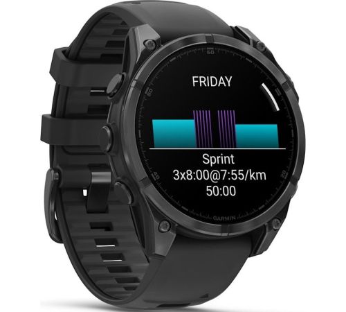 Умные часы Garmin Fenix 8 47мм серый, черный силиконовый ремешок