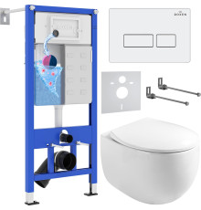 Унитаз подвесной Roxen Egg в комплекте с инсталляцией StounFix Dual Fresh 6 в 1 964170 кнопка: белый глянец