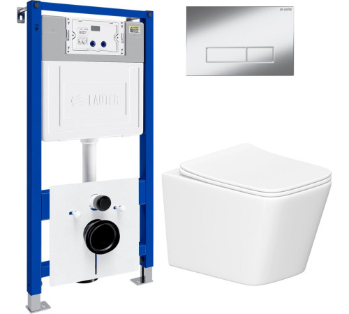 Унитаз подвесной Lauter Square 214903 с кнопкой 219701HD узкая, хром