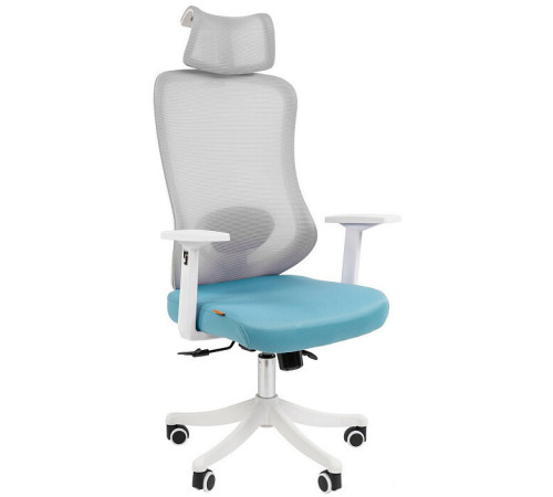 Кресло CHAIRMAN CH563 ткань/сетка, белый/бирюзовый