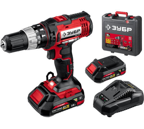 Дрель-шуруповерт Зубр Мастер ДШУ-185-22 с 2-мя АКБ, кейс
